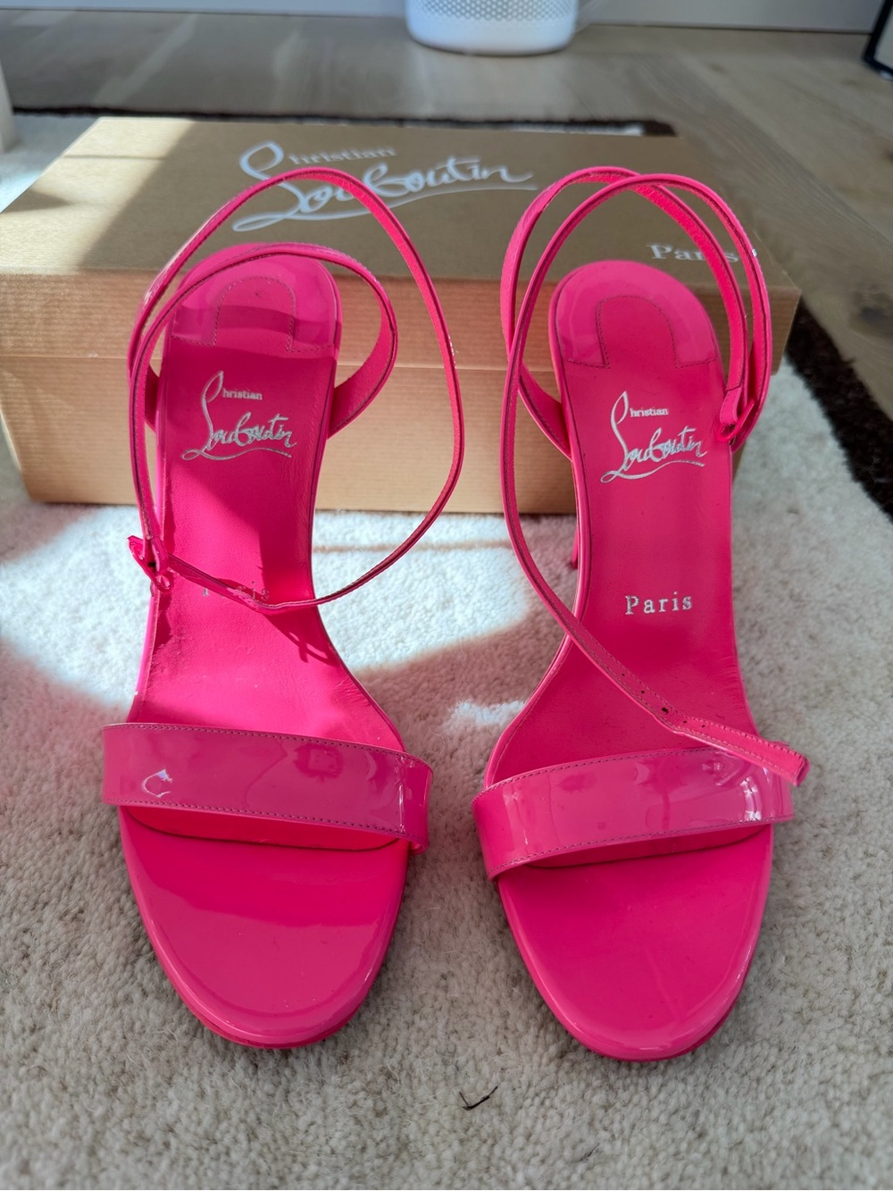 Christian Louboutin Loubigirl Hot Pink Patent Strappy Sandals